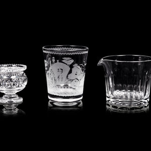 Appraisal: Three William Yeoward Glass Articles Height of tallest example inches