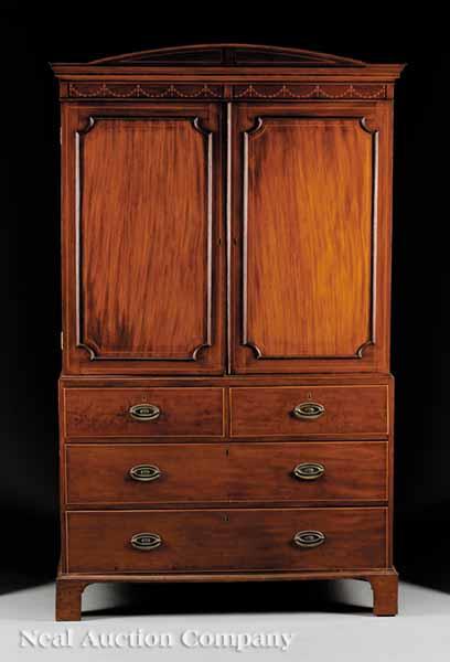 Appraisal: A Georgian Inlaid Mahogany Linen Press late th c pedimented