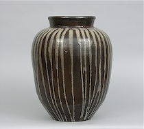 Appraisal: Modern Studio Pottery Planter Melon shape dark chocolate glaze planter