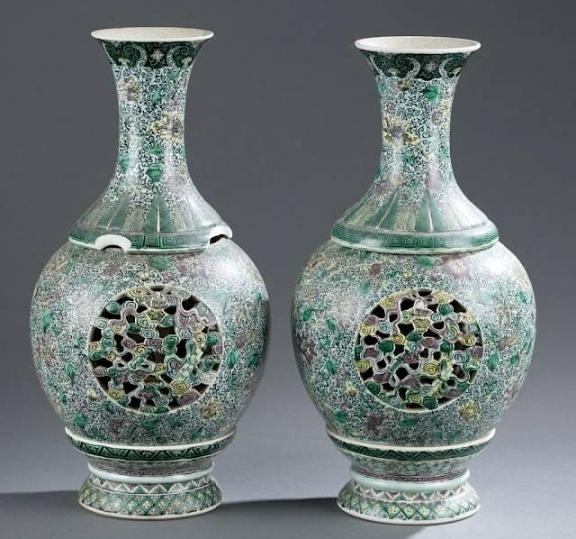 Appraisal: Pair of Chinese revolving Famille Verte vases A pair of