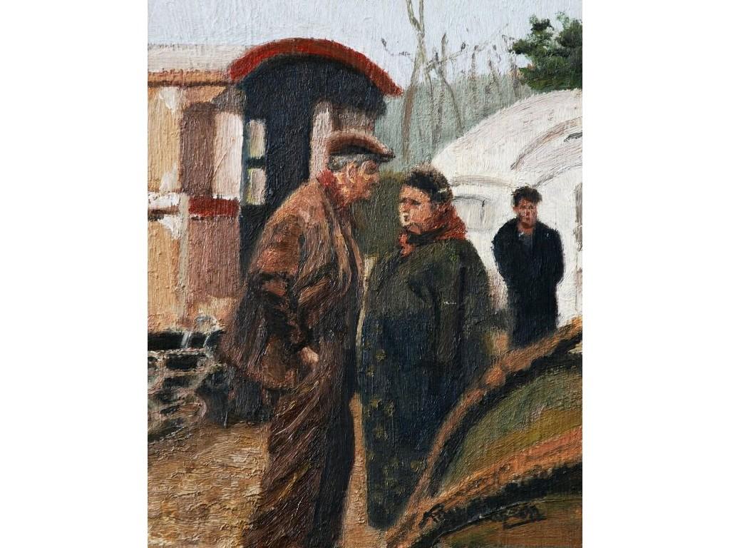 Appraisal: ROGER HAMPSON - OIL PAINTING ON BOARD 'Gipsies' signed lower