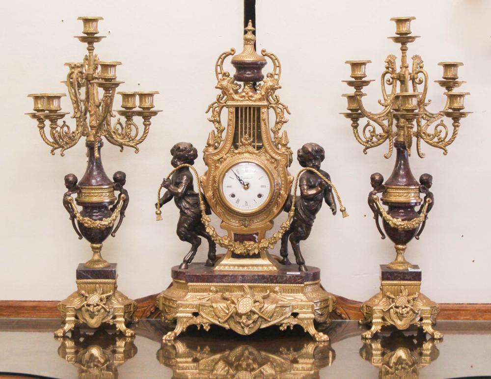 Appraisal: THREE-PIECE FRENCH STYLE CLOCK SET Imperial Clock Co Italy late