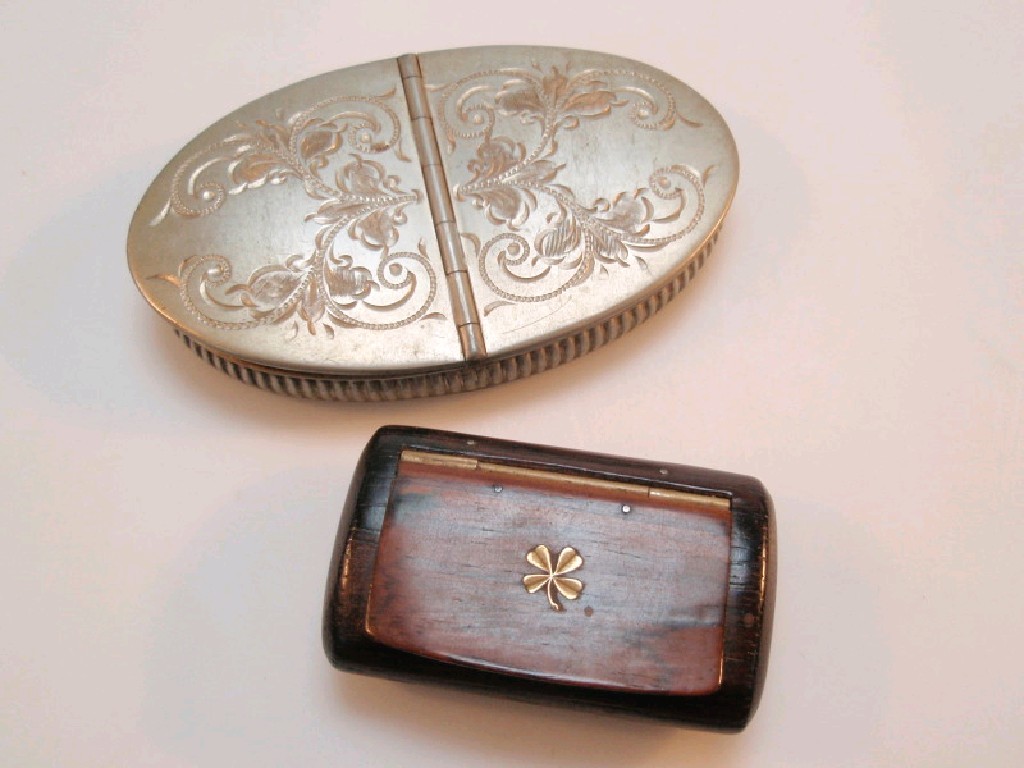 Appraisal: A pewter oval two-section snuff box by W Co Sharrow