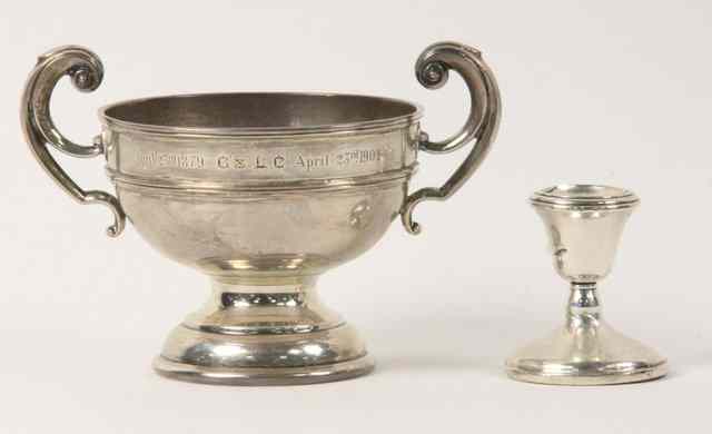 Appraisal: A silver trophy cup Chester of circular twin-handled form approximately