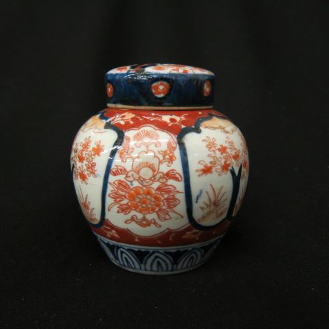 Appraisal: Oriental Imari Porcelain Tea Caddy fancy floral landscape excellent