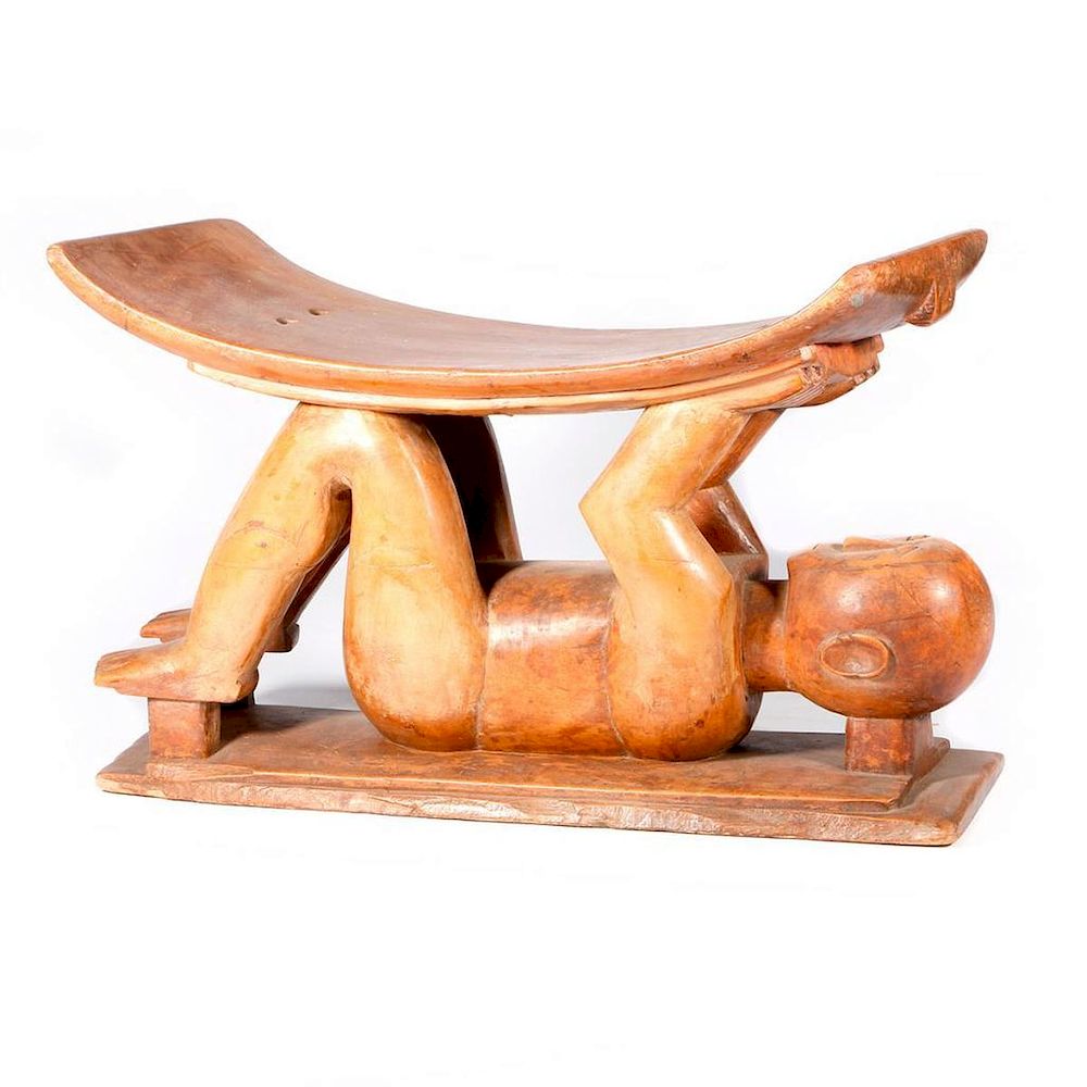 Appraisal: Ashanti wood figural stool Ashanti stool c first half th