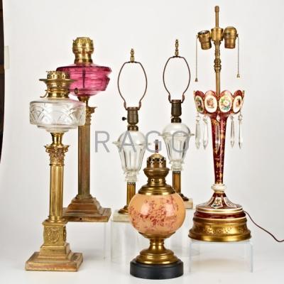 Appraisal: TRADITIONAL LIGHTING Six pieces including two Victorian brass and glass