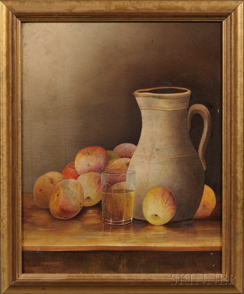 Appraisal: American School th Century Tabletop Still Life with Pitcher Glass