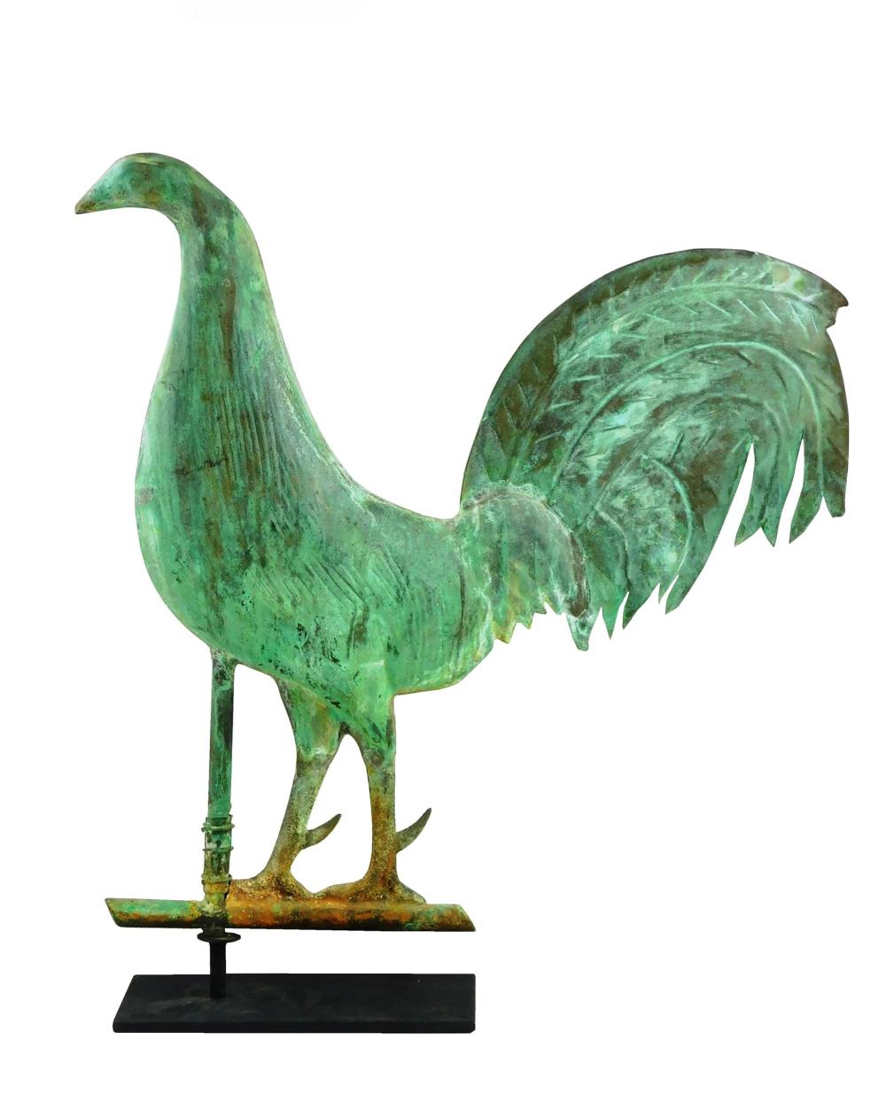 Appraisal: Weathervane of gamecock th C copper hollow body with zinc