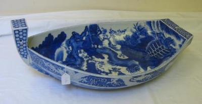 Appraisal: A LARGE JAPANESE PORCELAIN MODEL OF A BOAT blue painted