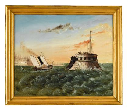 Appraisal: SCHOOL OF THOMAS CHAMBERS - HARBOR SCENE WITH FORTRESS AND