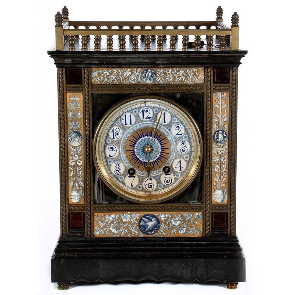 Appraisal: French Enamel and Gilt Bronze Mantle Clock th Century The