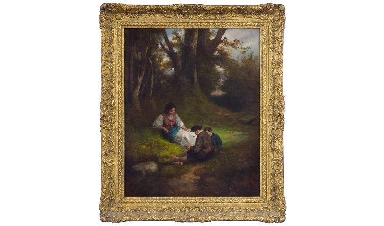 Appraisal: Edward Williams - Man and boy playing cards watched by