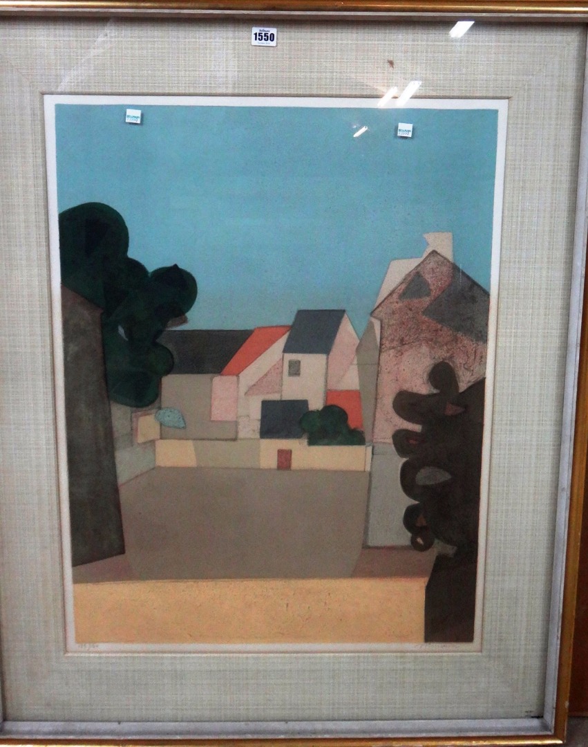 Appraisal: Andre Minaux - Village scene colour lithograph signed and numbered