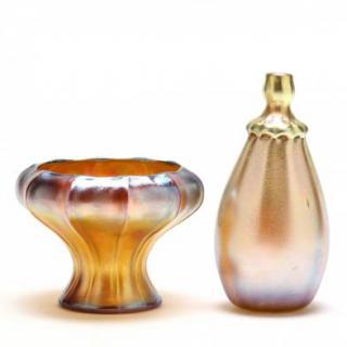 Appraisal: L C Tiffany Favrile Two Vases circa including a gourd