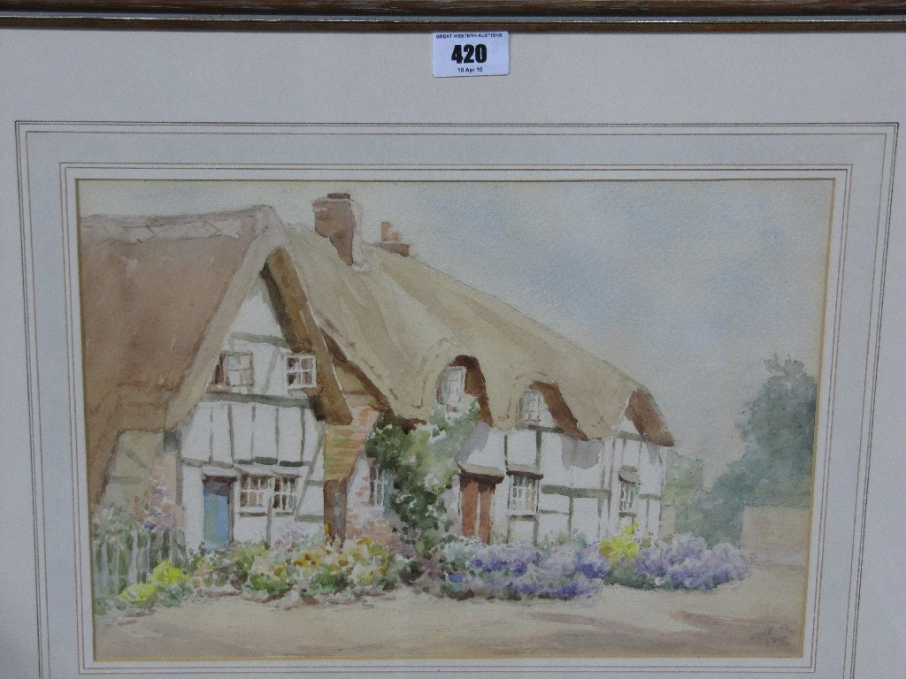 Appraisal: Watercolour of a thatched cottage dated June lower right