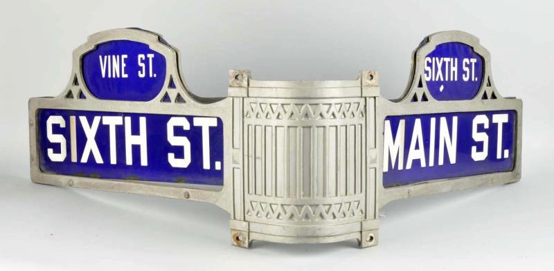 Appraisal: Very Nice Porcelain Corner Street Sign This corner sign has