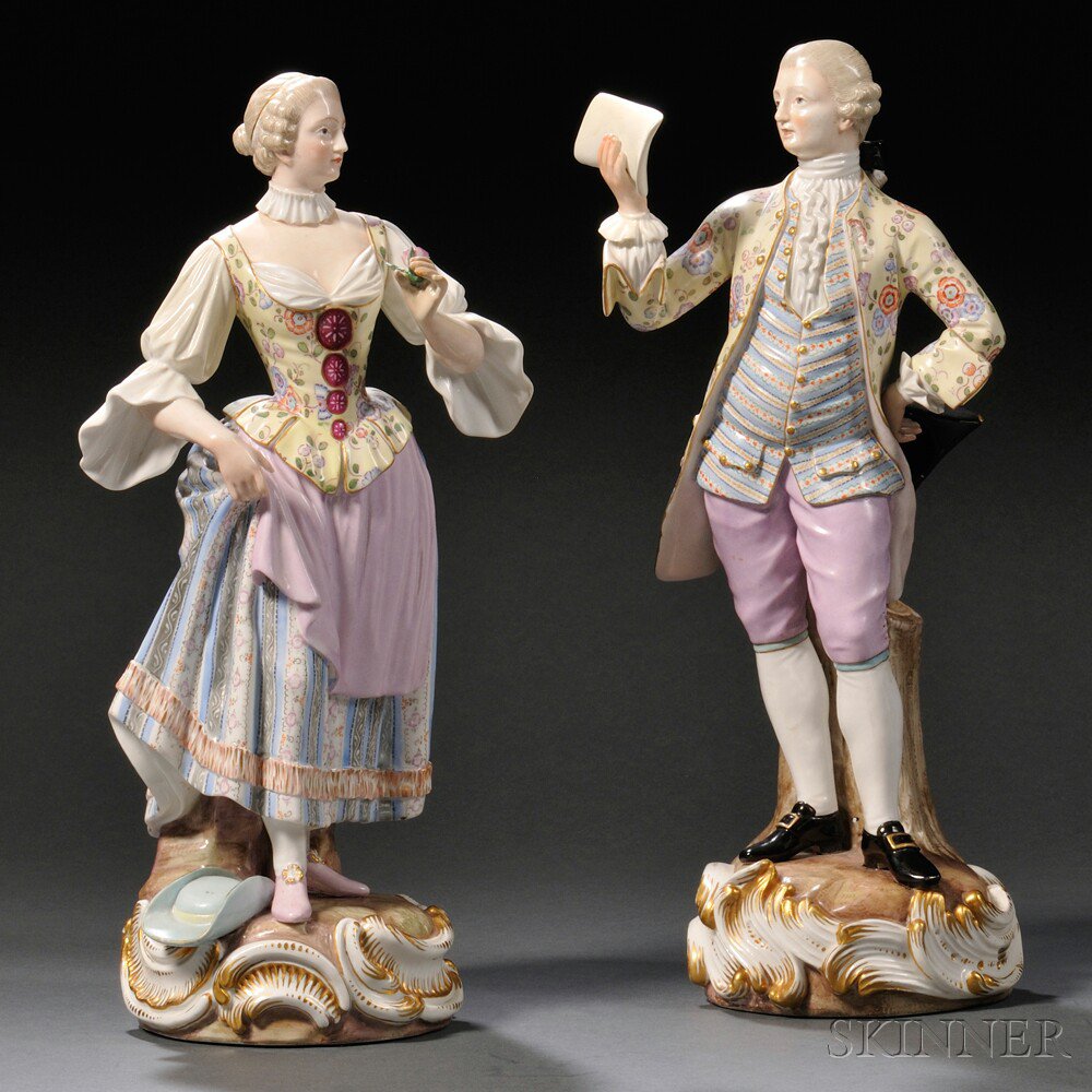 Appraisal: Pair of Meissen Porcelain Figures Germany th century polychrome enameled