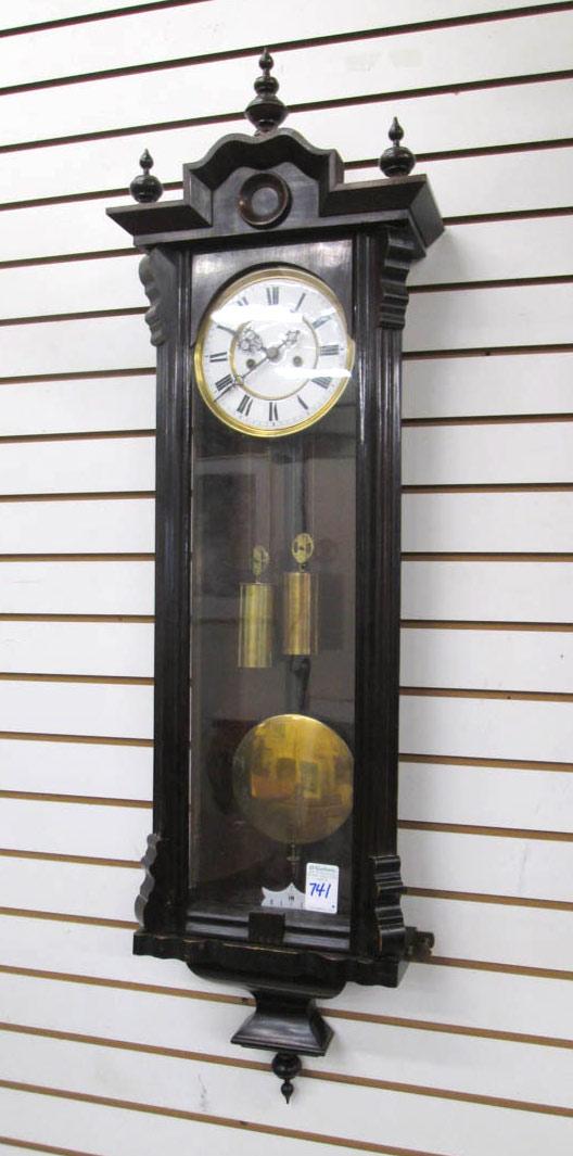 Appraisal: TWO-WEIGHT LONG CASE WALL CLOCK Gustav Becker Clock Co Freiberg