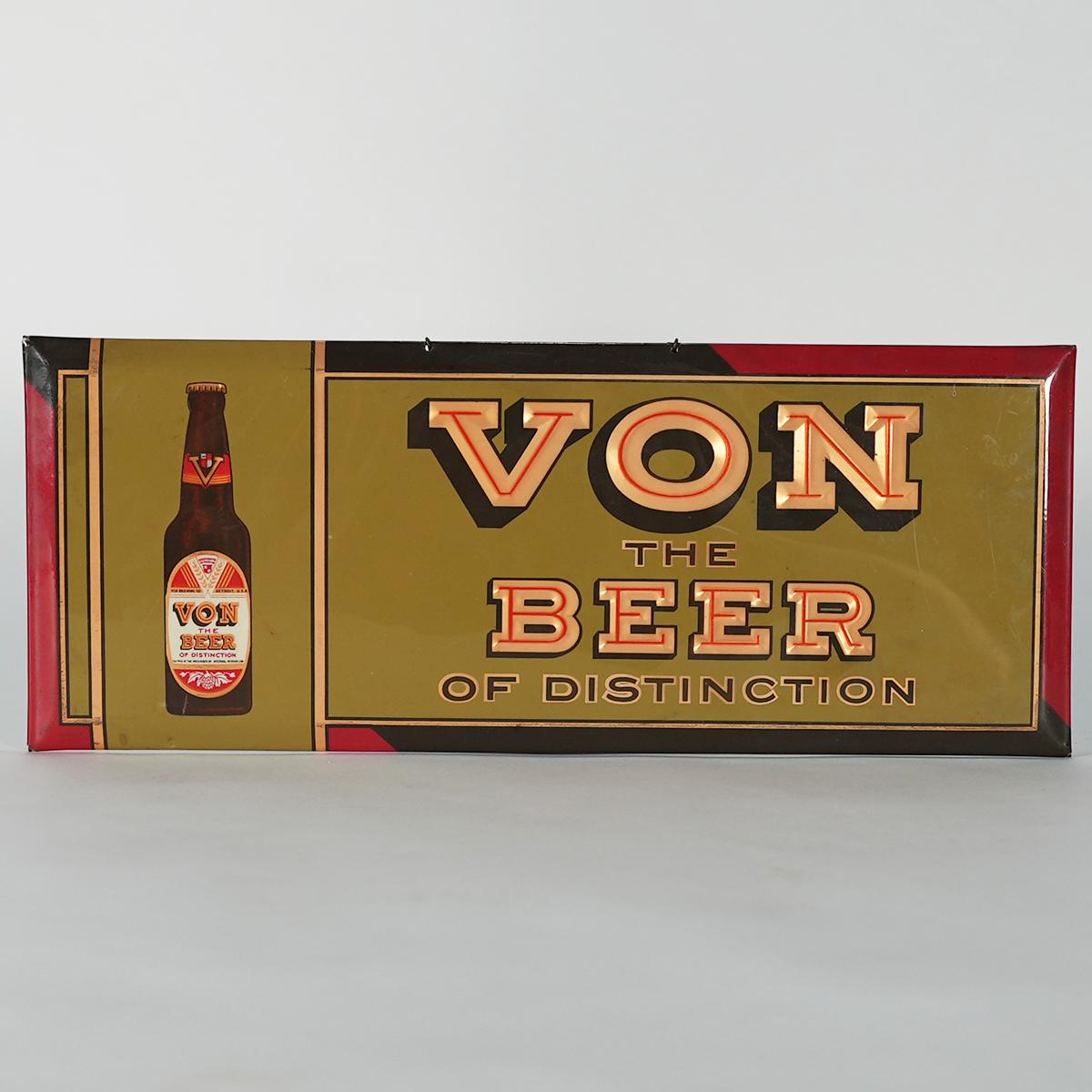 Appraisal: VON Beer of Distinction Celluloid TOC Prismatic Sign RARE DETROITReference