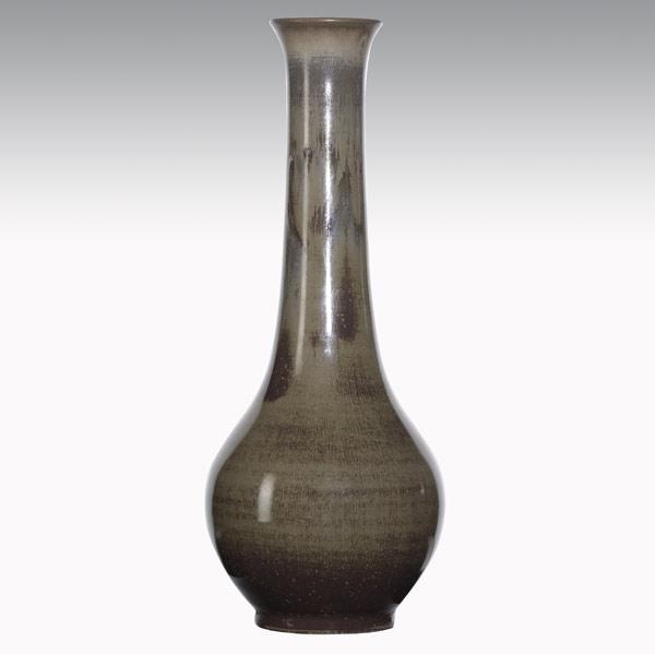 Appraisal: GRAND FEUHigh-fired tall vase cafe-au-lait crystalline glazeThin grinding around baseGRAND