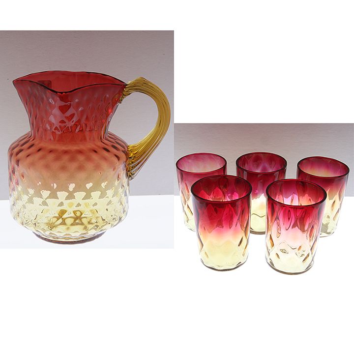 Appraisal: Amberina Pitcher and Glasses A nice set consisting of an