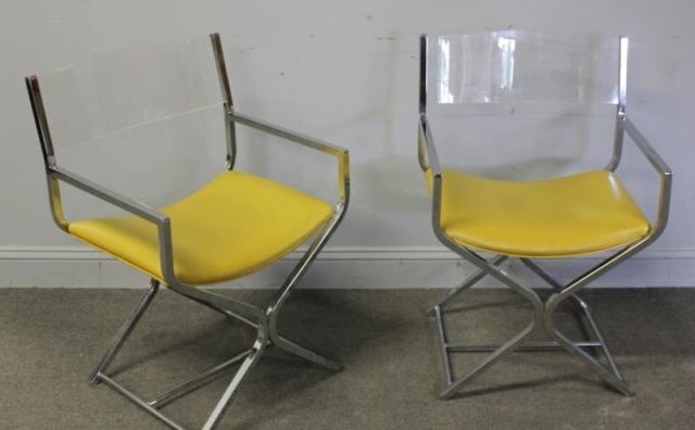 Appraisal: Pair of Chrome and Lucite Midcentury Chairs From a Scarsdale