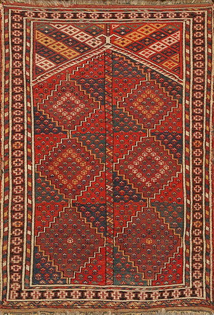 Appraisal: A TH CENTURY SMALL ERSARI BESHIR DIAMOND LATTICE PRAYER RUG