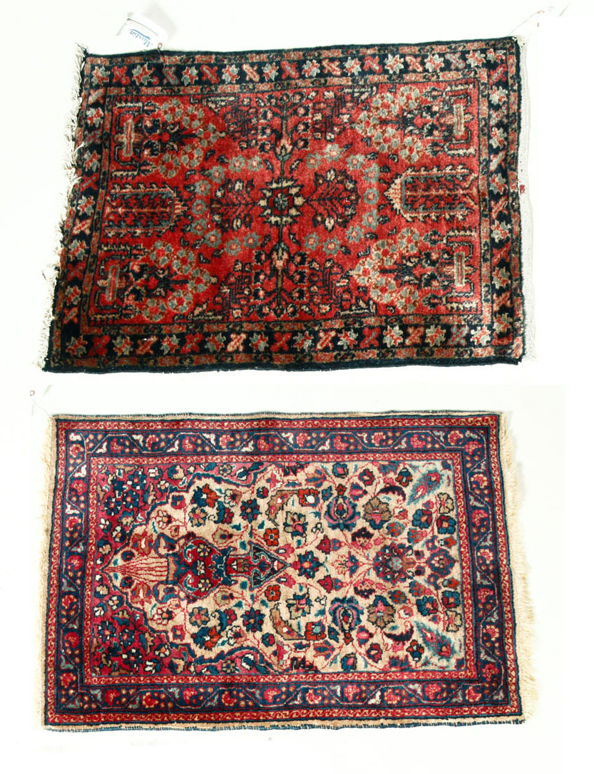 Appraisal: THREE ORIENTAL MATS First half- th century Pictorial Tabriz '