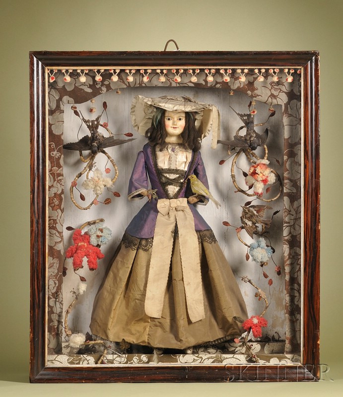 Appraisal: Large English Wax Doll in Presentation Shadow Box Case c