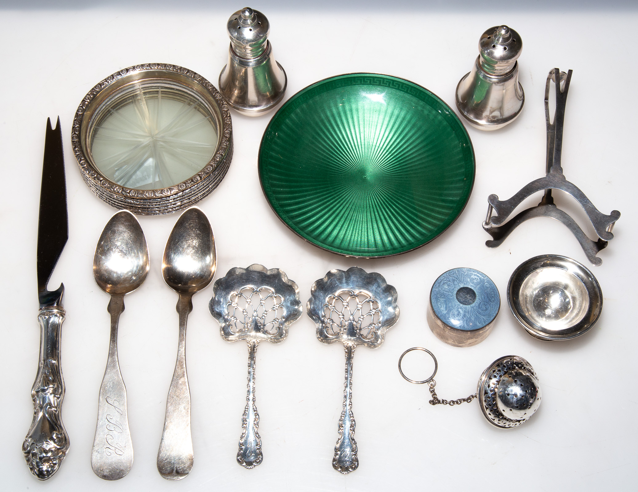 Appraisal: COLLECTION STERLING TABLE ITEMS Including two Whiting bon bon spoons