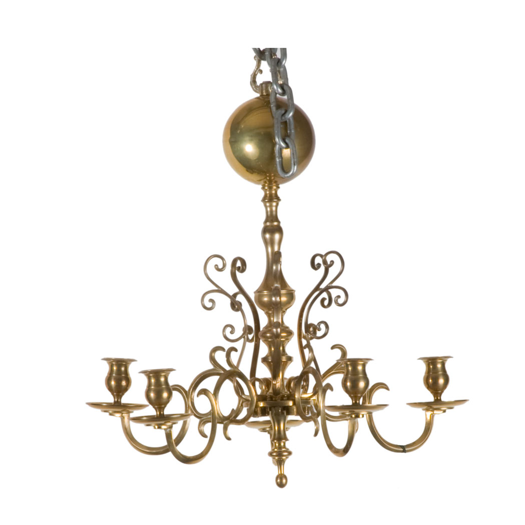 Appraisal: Dutch Baroque Style Brass Five-Light Chandelier Height inches diameter inches