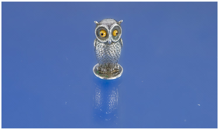 Appraisal: Sampson Mordan silver owl seal with enamelled eyes Hallmarked SM