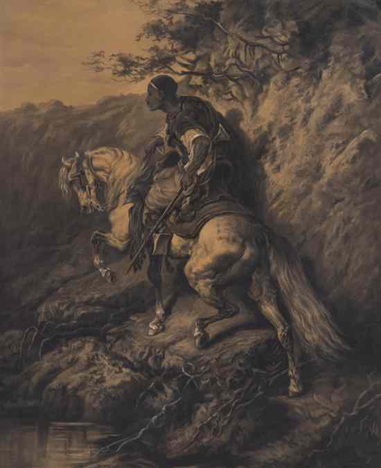 Appraisal: Adolf Schreyer German - Mounted Arab Scout charcoal on paper