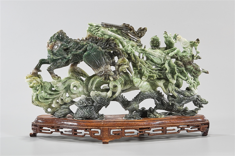 Appraisal: Chinese carved 'Honan' jade group of dragon qilin deer and