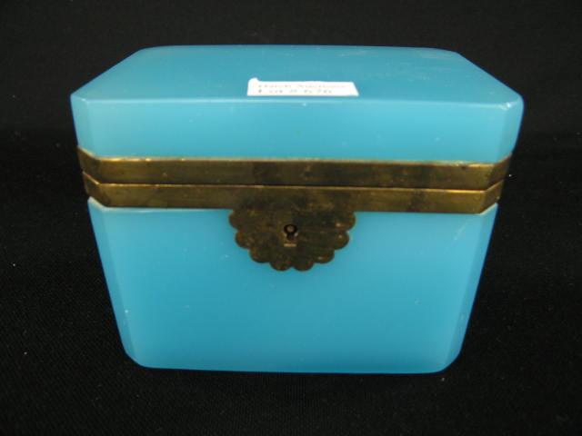 Appraisal: French Blue Opaline Art Glass Box locking th century x