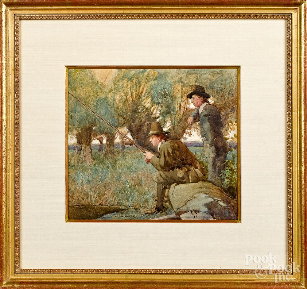 Appraisal: William Lee-Hankey watercolor of two men fishing William Lee-Hankey American