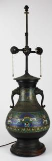 Appraisal: early th c champleve vase lamp ht overall ht early