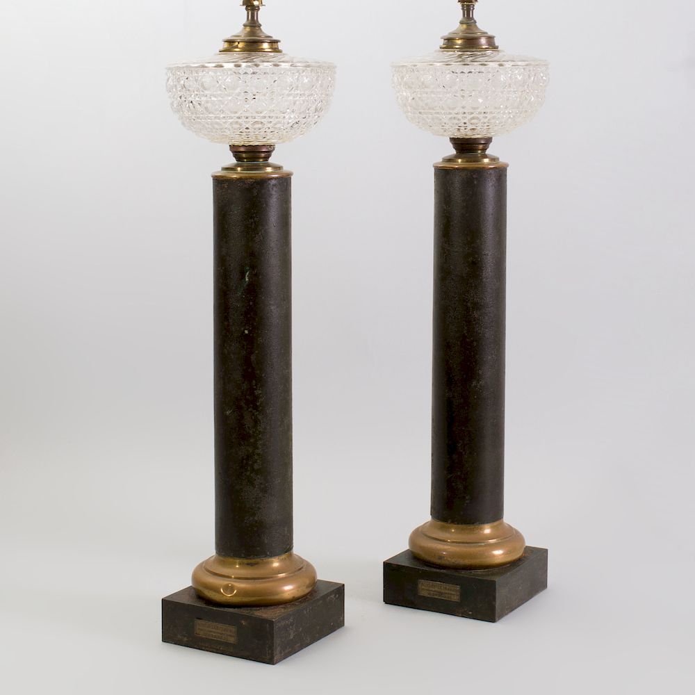 Appraisal: Pair of French T le Oil Lamps Toulouse Fitted with