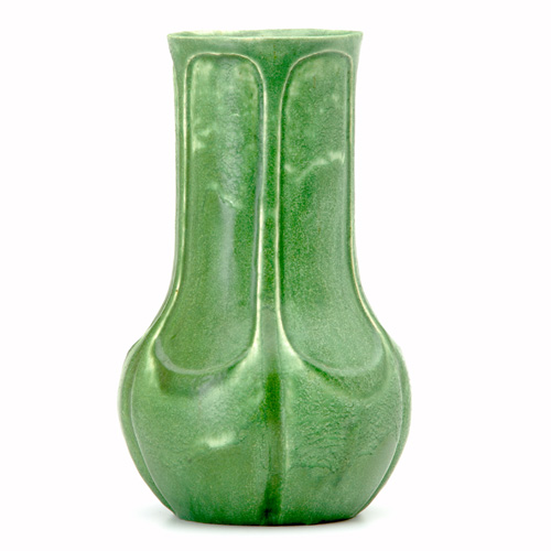 Appraisal: GRUEBY Bulbous vase with impressed oval leaves covered in frothy