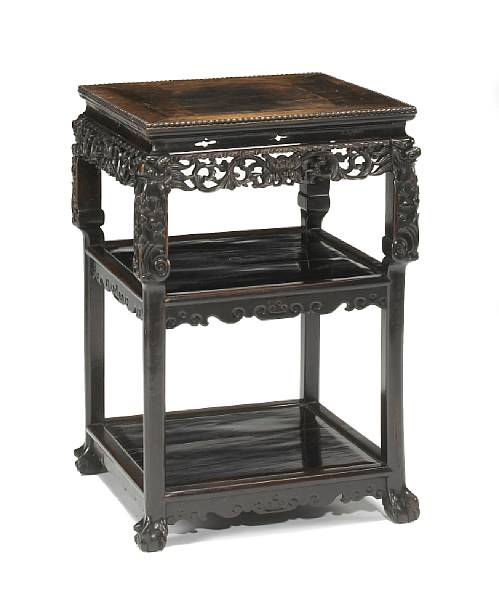 Appraisal: A hardwood three-tier display table Late Qing Dynasty Of square