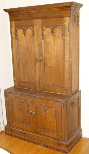 Appraisal: COUNTRY VICTORIAN WALNUT AND BUTTERNUT BOOKCASE SECRETARY Upper cabinet with