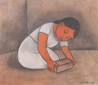 Appraisal: Diego Rivera Mural Study Drawing of Girl Playing Diego Rivera