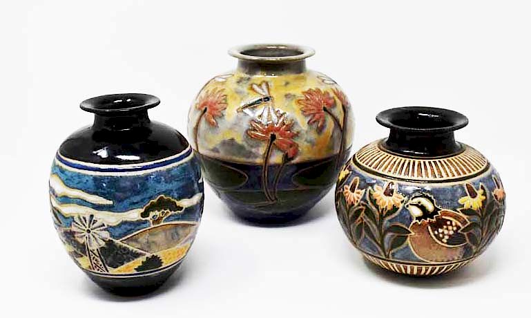 Appraisal: Cathra-Anne Barker vases Cathra-Anne Barker vases tallest is H Condition