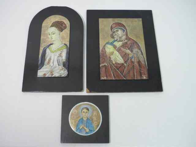 Appraisal: Lot of three religious themed paintings on copper Two are