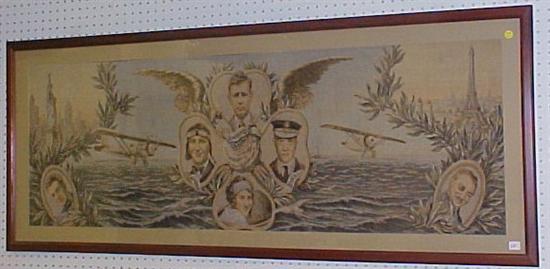 Appraisal: Machine made tapestry busts of Charles Lindbergh and other aviators