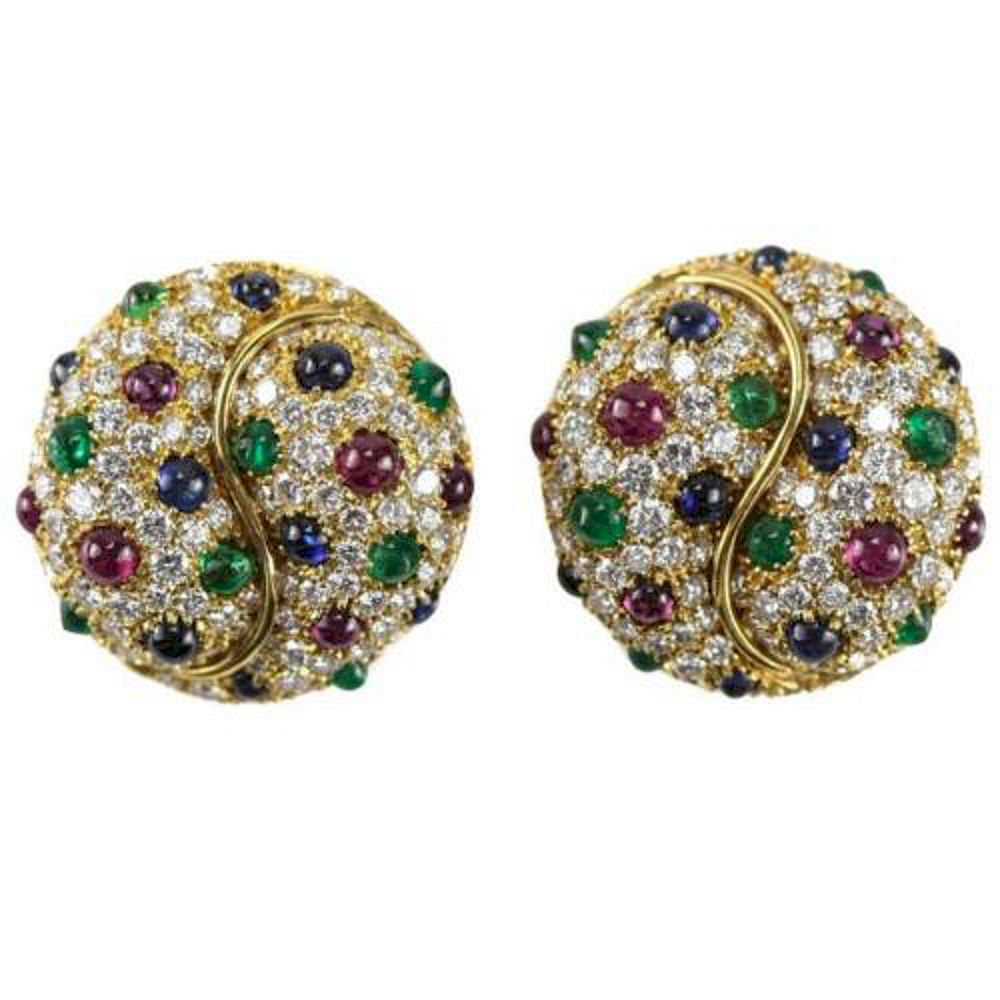 Appraisal: Picchiotti Diamond Emerald Sapphire Ruby Earrings Impressive pair of Picchiotti