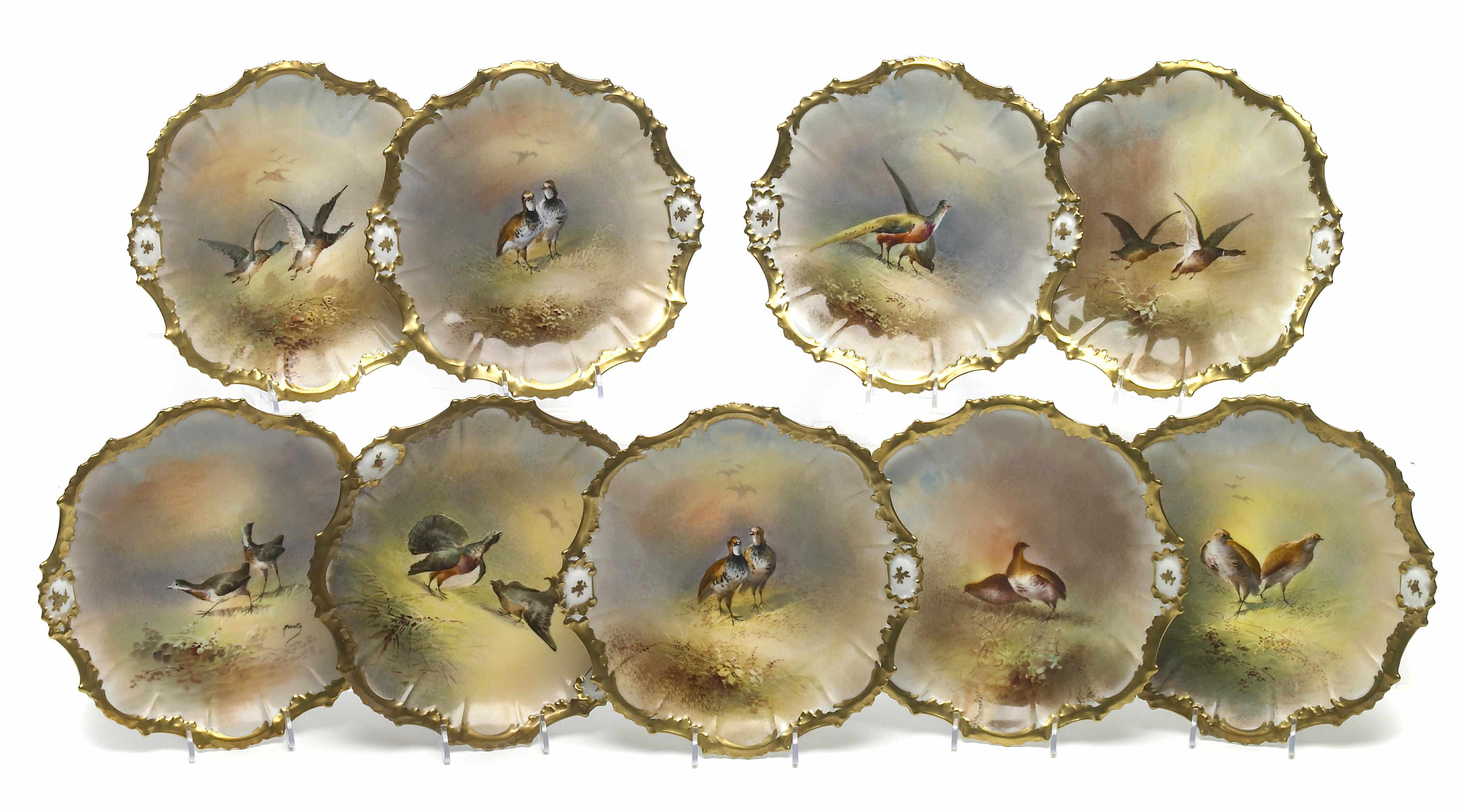 Appraisal: A set of nine Limoges porcelain orinthological plates first quarter