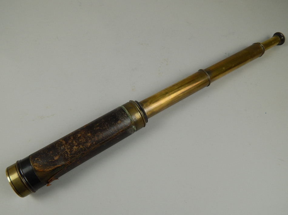 Appraisal: An early thC five drawer brass and leather telescope unmarked