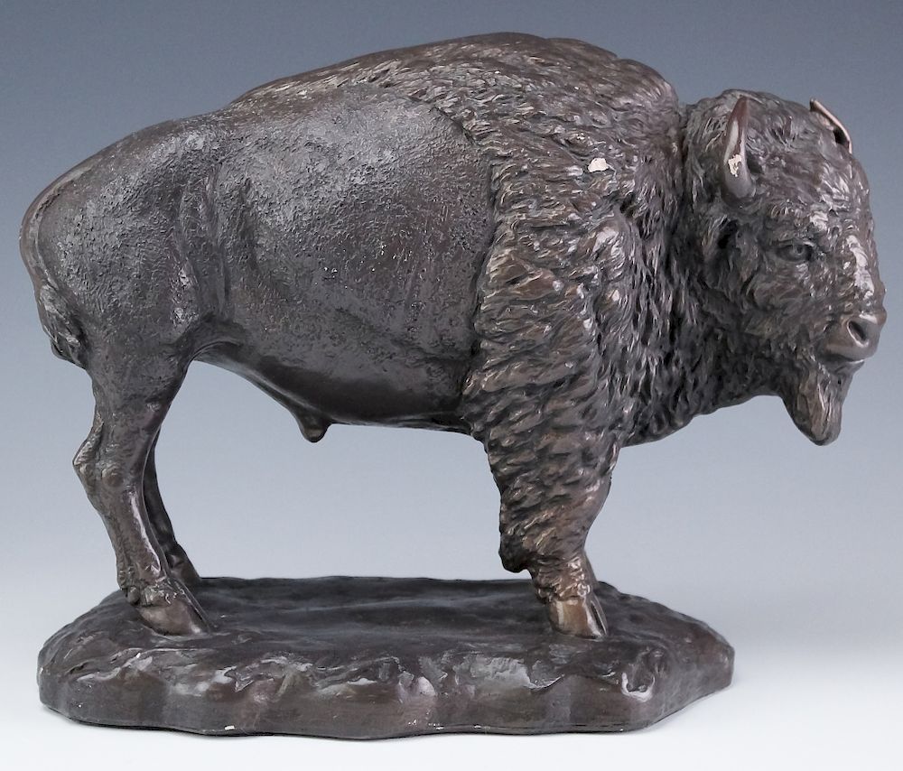 Appraisal: th Century American Buffalo Sculpture SIGNED th century cast metal